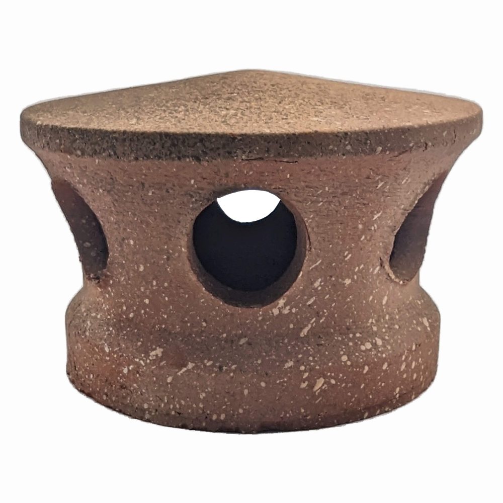 Lanterne de toiture en terre cuite rouge clair tacheté noir et blanc, Chapeau pour tuile à douille, Passage tuyau d 125 mm
