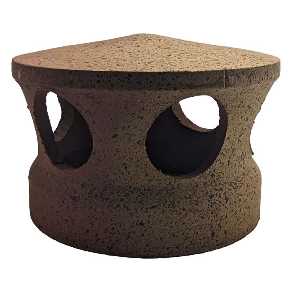 Lanterne de toiture en terre cuite rouge nuancé jaune tacheté noir, Chapeau pour tuile à douille, Passage tuyau d 150 mm