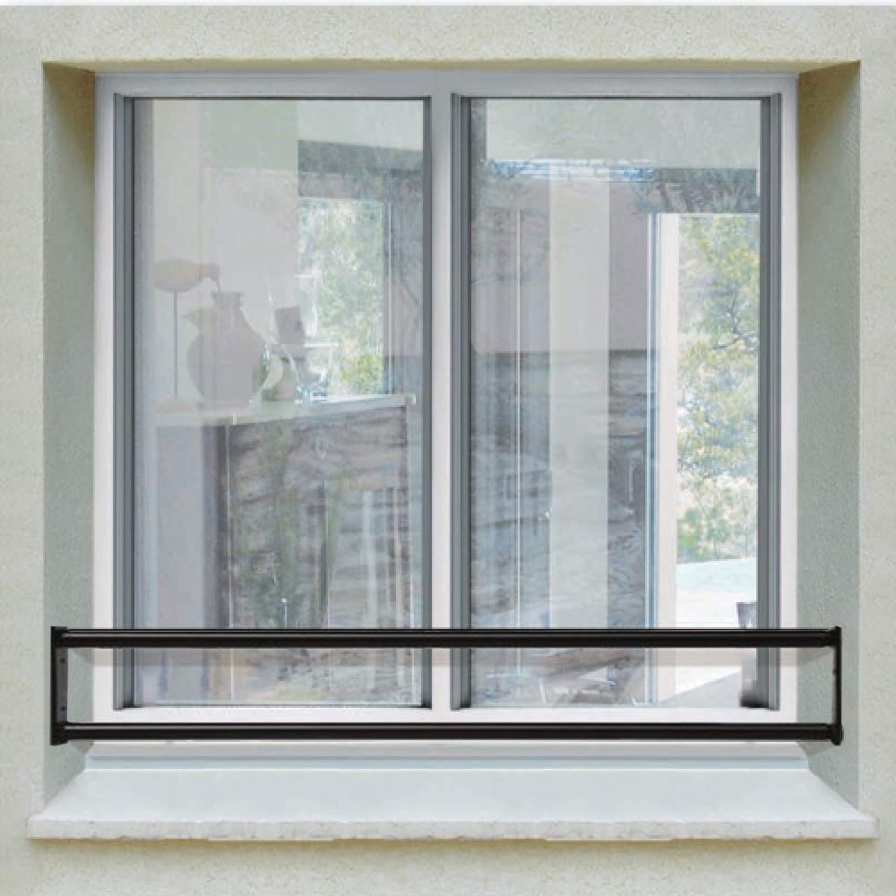 Barre d’appui 2 lisses - Fenêtre 100 cm (cote tableau) – Acier rectangulaire 20 x 40 mm – Prépeinte noir – Fixation Platine fixe