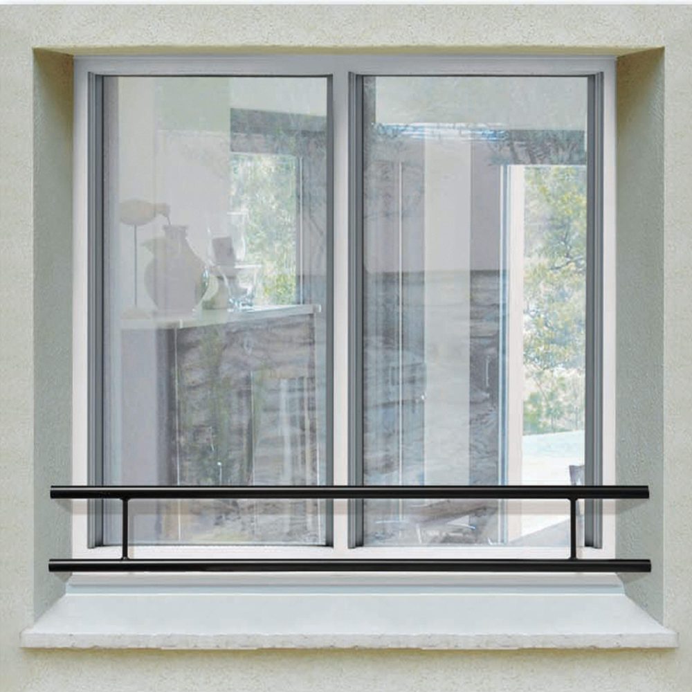 Barre d’appui 2 lisses pour fenêtre 125 cm (cote tableau) – Acier rond d40 mm – Prépeinte noir – Fixation par Scellement