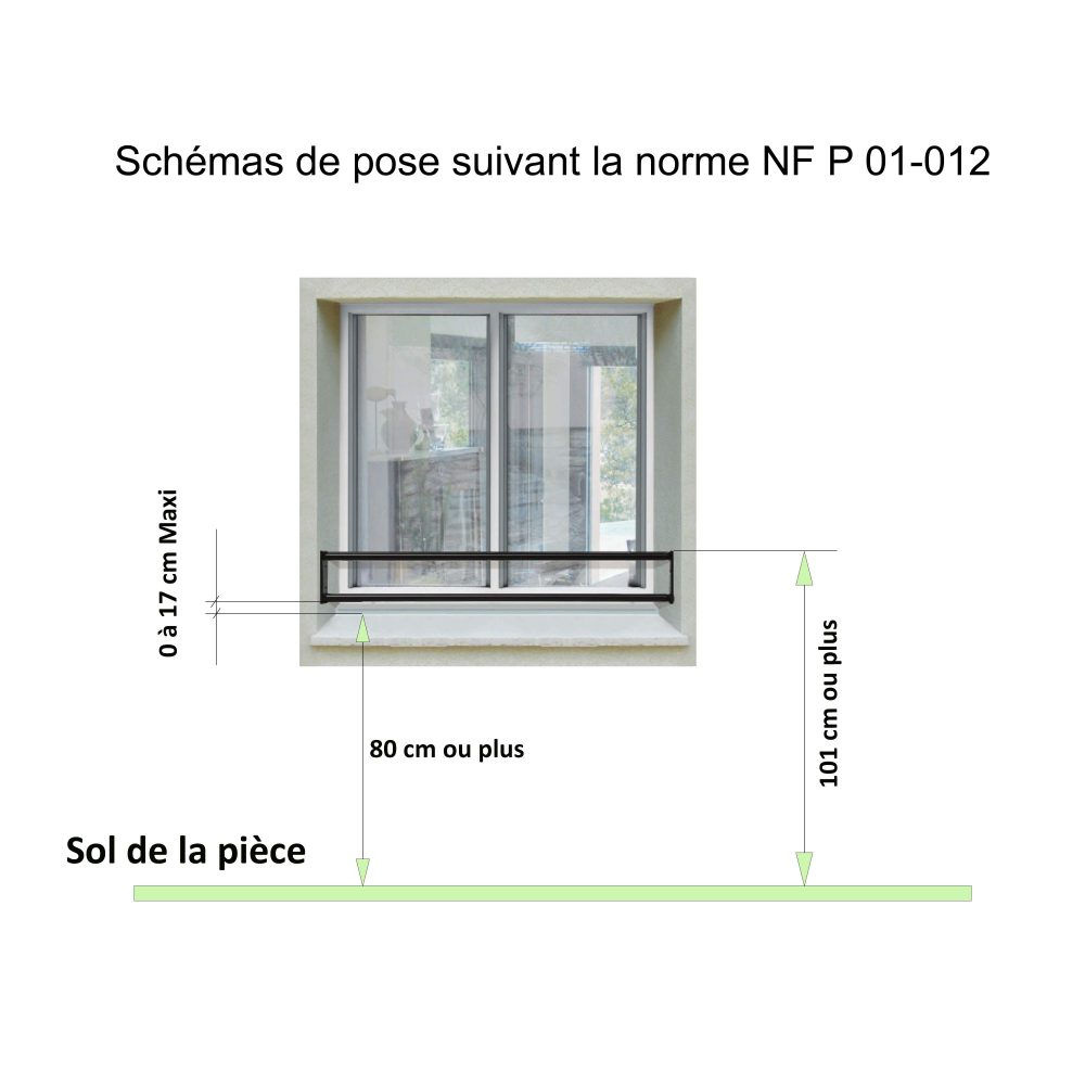 Barre d’appui 2 lisses - Fenêtre 130 cm (cote tableau) – Acier rectangulaire 20 x 40 mm – Prépeinte noir – Fixation Platine réglable – Image 3