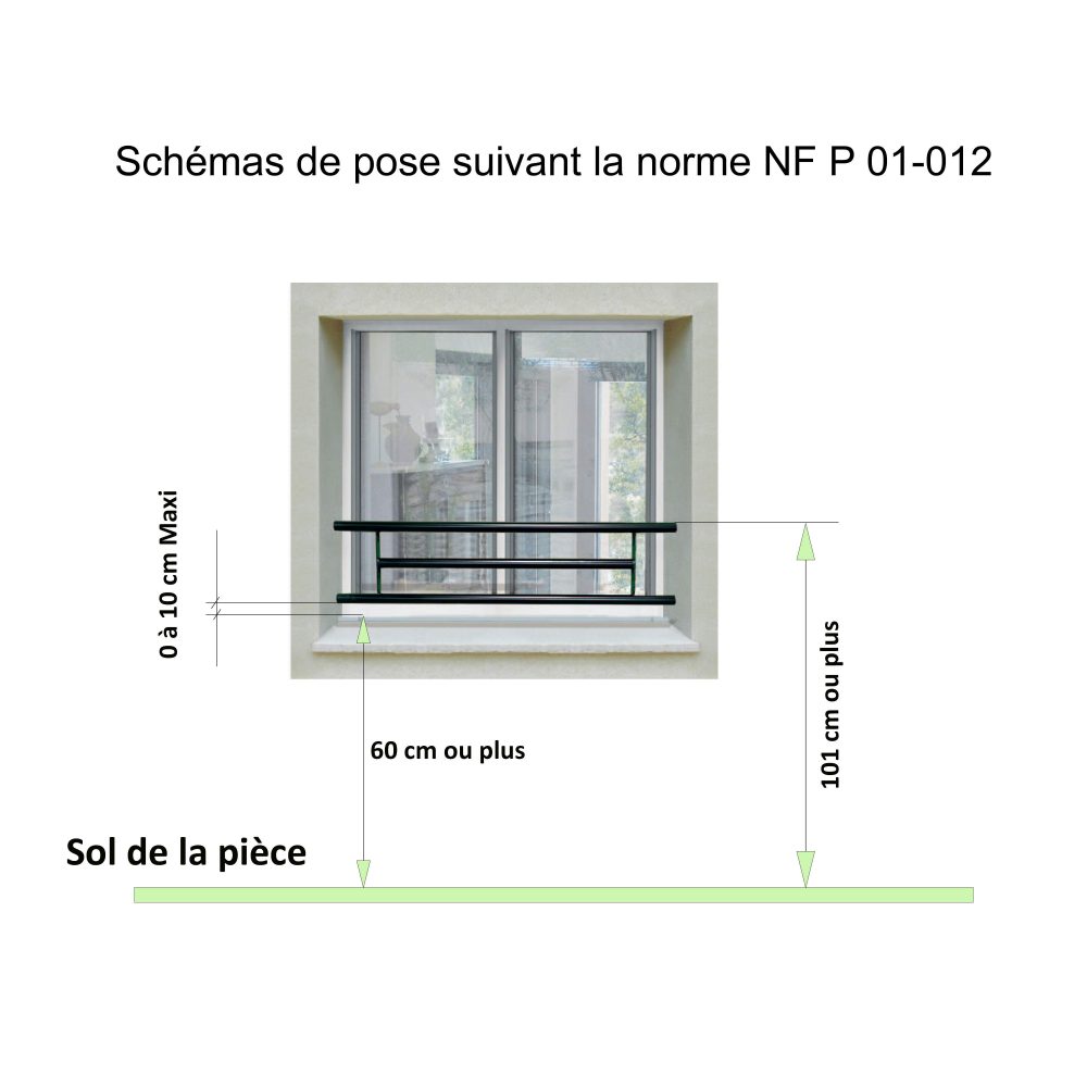 Barre d’appui 3 lisses pour fenêtre 180 cm (cote tableau) – Acier rond d40 mm – Prépeinte noir – Fixation par Scellement – Image 3
