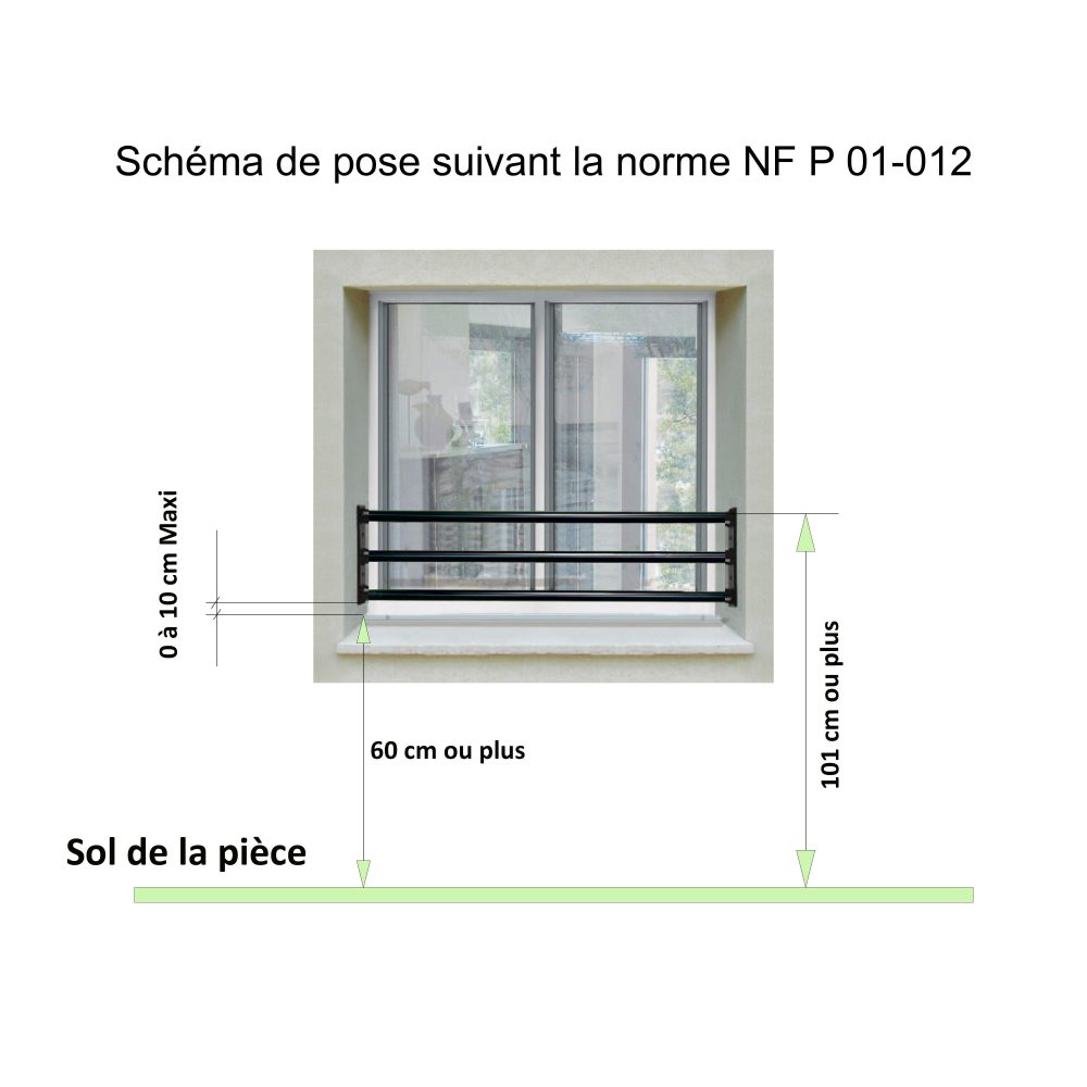 Barre d’appui 3 lisses pour fenêtre 180 cm (cote tableau) – Acier rond d40 mm – Prépeinte noir – Fixation Platine fixe – Image 3