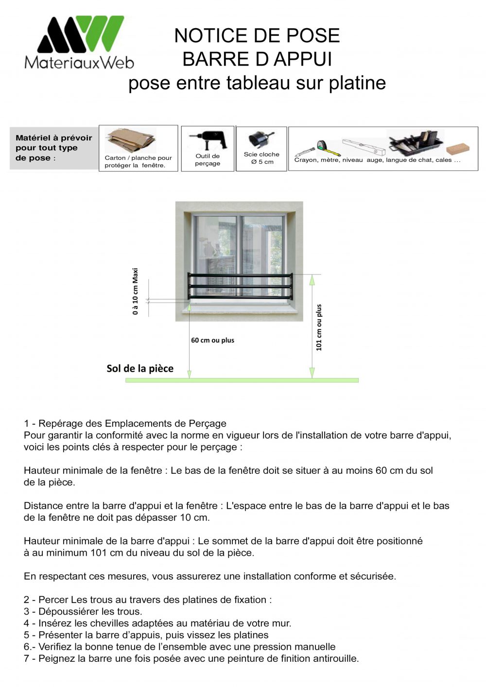 Barre d’appui 3 lisses pour fenêtre 80 cm (cote tableau) – Acier rond d40 mm – Prépeinte noir – Fixation Platine fixe – Image 4