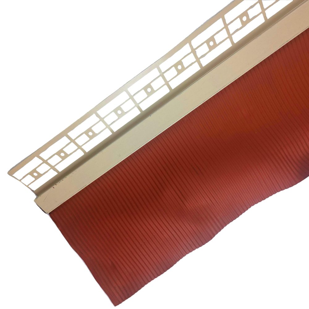 Solin à Bavette Plomb Plissé Rouge - Largeur 170 mm - Porte-Solin Sahara Intégré - Modèle Stop Enduit - Longueur 2m