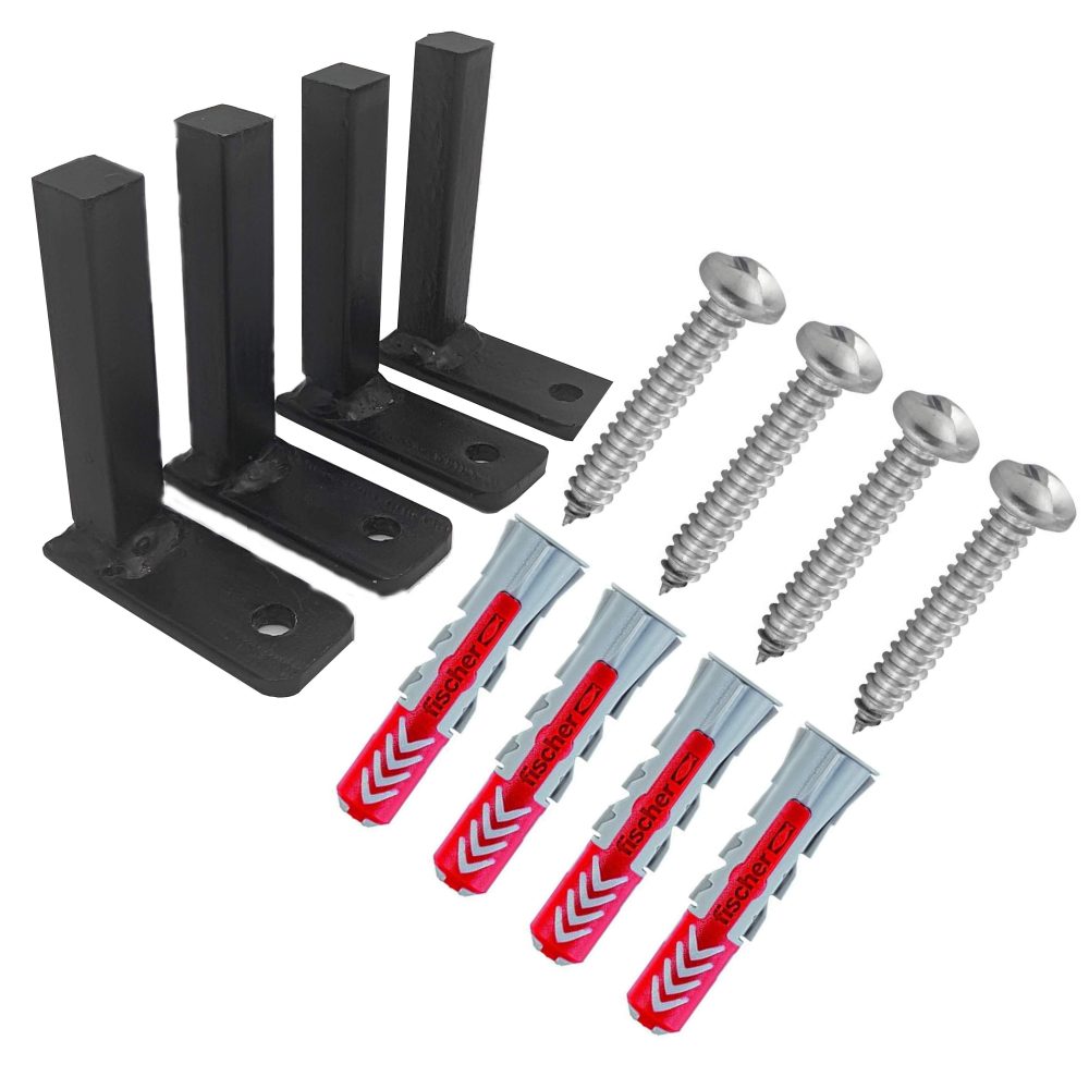 Kit de Fixation Sécurité pour Grille de Défense – 4 Platines Acier Plein 15x15 + 4 Vis Inviolables + 4 Chevilles Multimatériaux