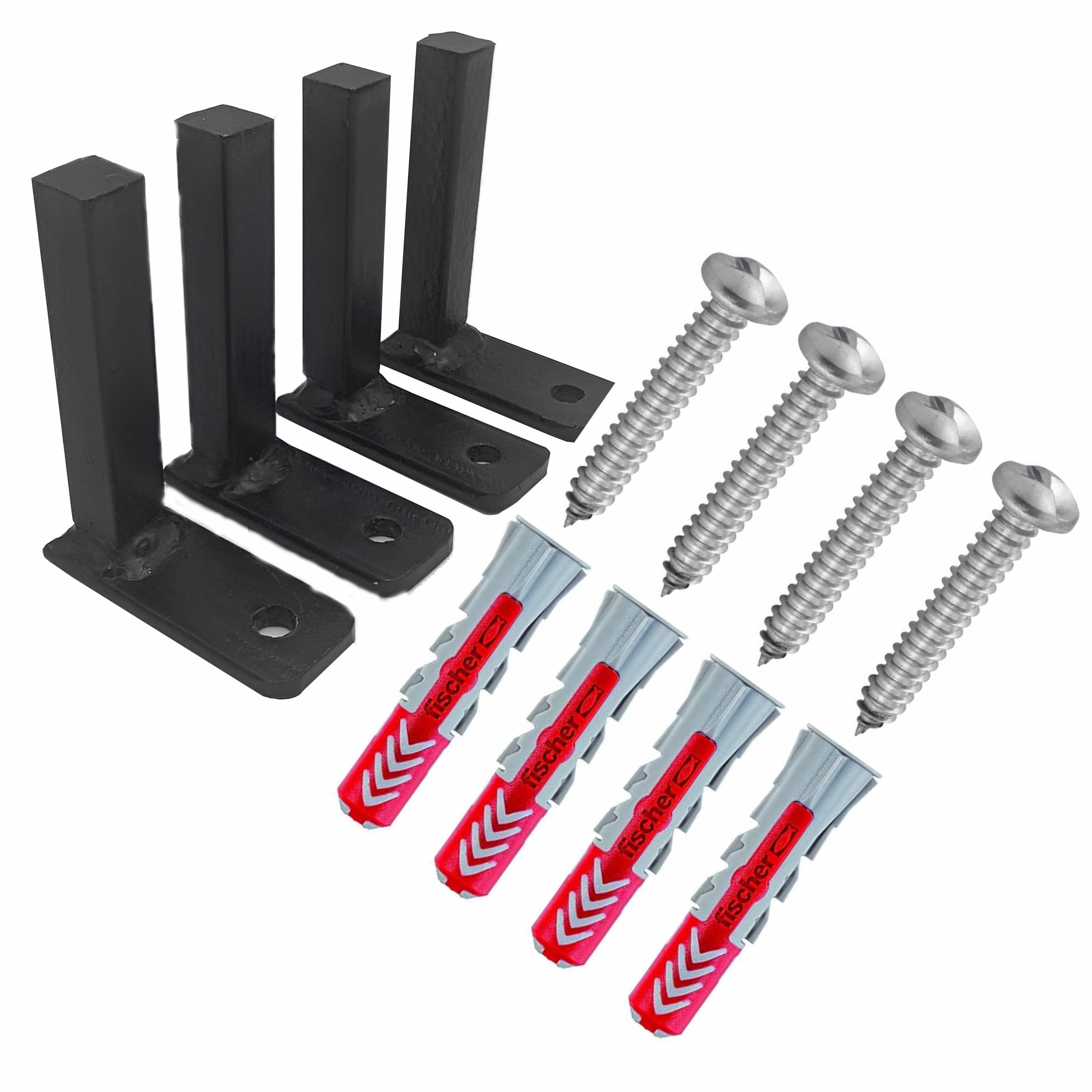 Kit de Fixation Sécurité pour Grille de Défense – 4 Platines Acier Plein 15x15 + 4 Vis Inviolables + 4 Chevilles Multimatériaux