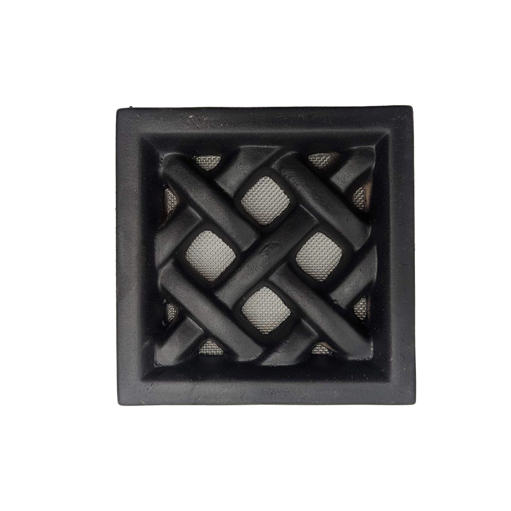 Grille d’Aération en Terre Cuite Noire Engobée – 12 x 12 cm – Moustiquaire Inox Intégrée – Fabrication Française