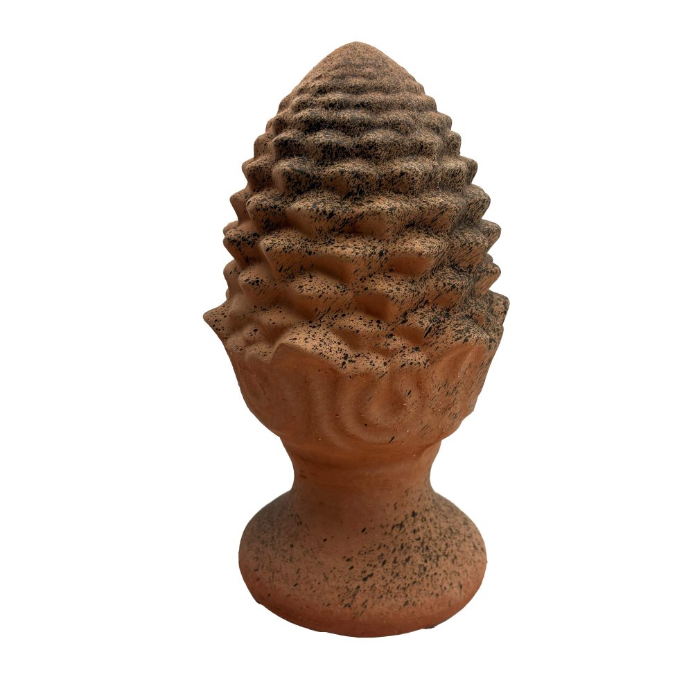 Épi de Faîtage en Terre Cuite - Pomme de Pin - Hauteur 31 cm - Coloris Rouge Tacheté Noir