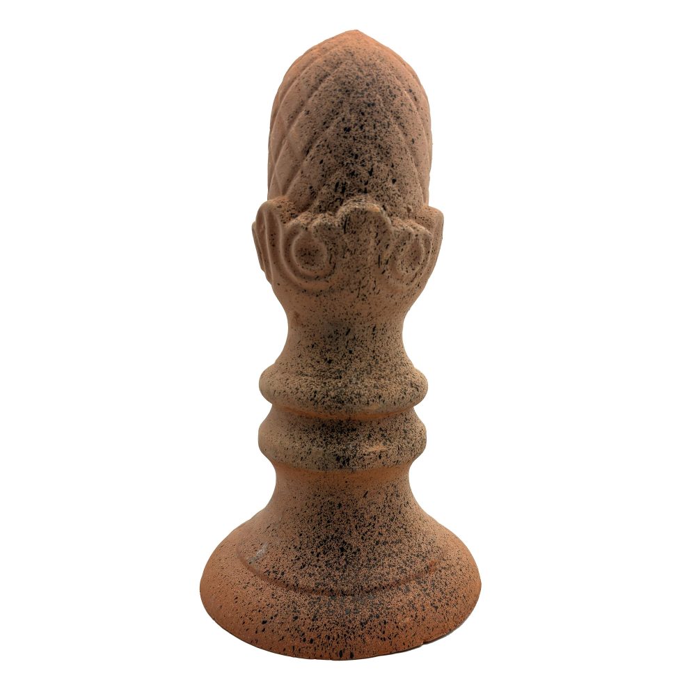 Épi de Faîtage en Terre Cuite - Pigne de Pin - Hauteur 36 cm - Coloris Rouge Clair Tacheté Noir